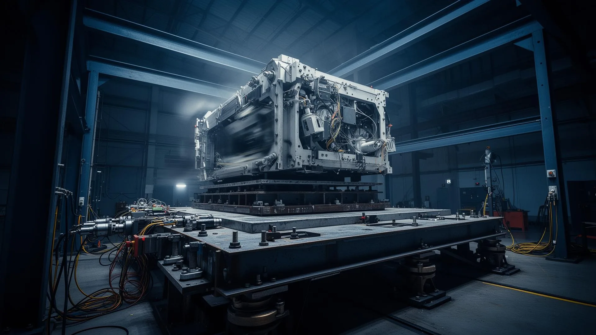 Seismic shake table testing of large industrial equipment in an engineering laboratory